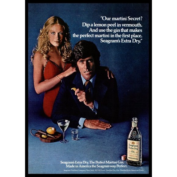 1972 Seagram's Extra Dry Gin Perfect Martini Vintage Print Ad Couple Red Dress - Picture 1 of 1